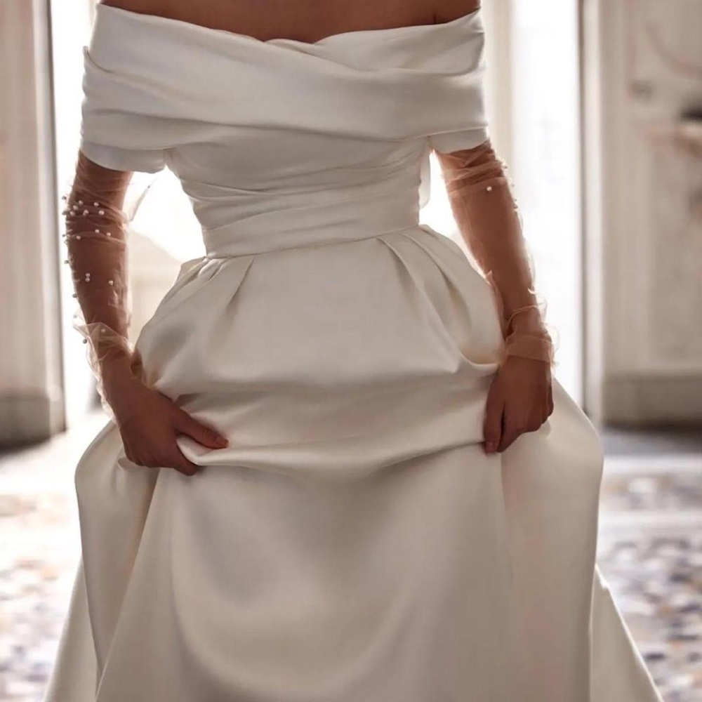 Jenny Yoo Strapless Ivory Satin A-Line Gown - Picture 3 of 5